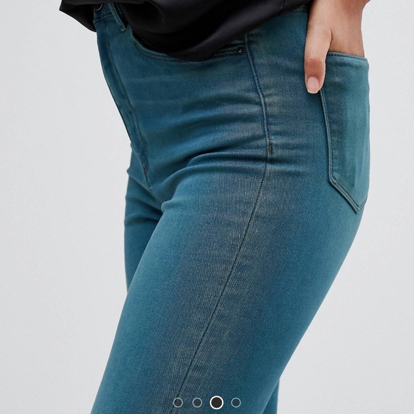 ASOS DESIGN tall Ridley high waisted skinny jeans in green tone - Picture 2 of 9